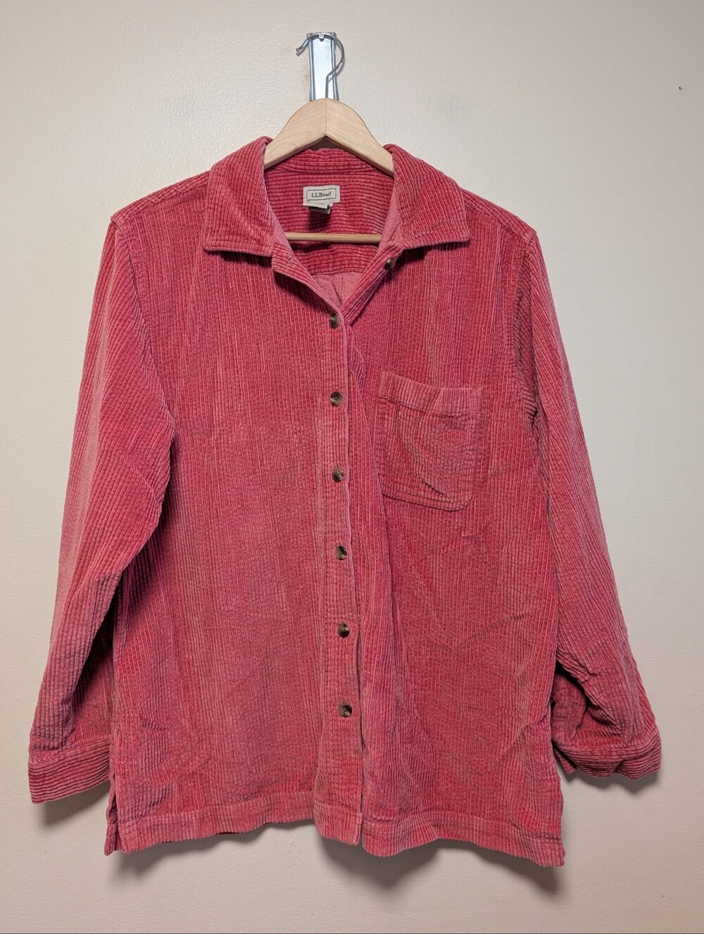 L.L.Bean Corduroy Button Front Shirt Jacket Large Dusky Pink 100% Cotton
